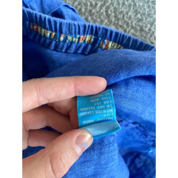 J. McLaughlin Pants Medium Linen Drawstring Straight Leg Ankle Blue Beach Boho - Picture 10 of 16